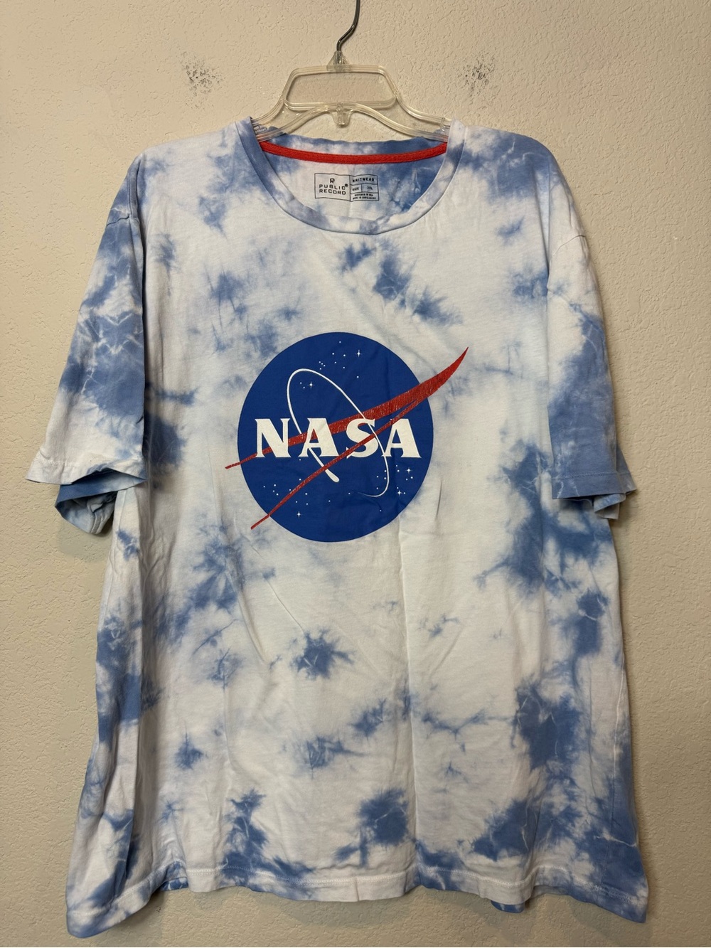 Public Record 100% Cotton Tie-Dye NASA Logo Tee Blue White Space Astronauts 3X